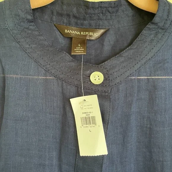 Banana Republic | Spring Navy Blue Ramie Blouse Large NWT - Picture 4 of 6